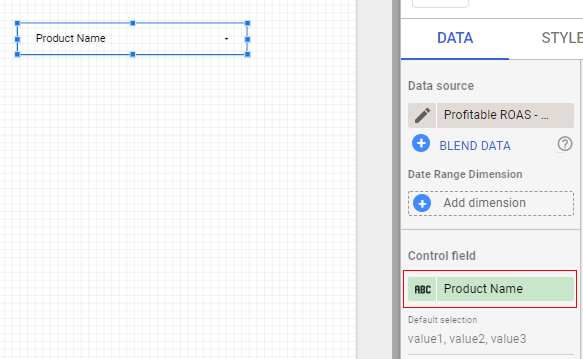 google data studio parameters control name