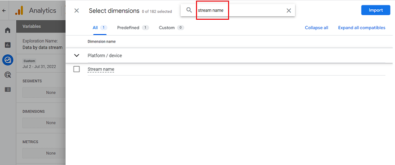 Type ‘stream name‘ in the search