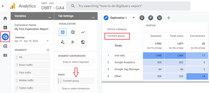 find and import the ‘Content group dimension