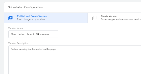 gtm event tracking Publish and create GTM Version