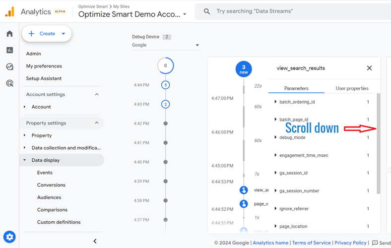 click on the event parameter ‘search term