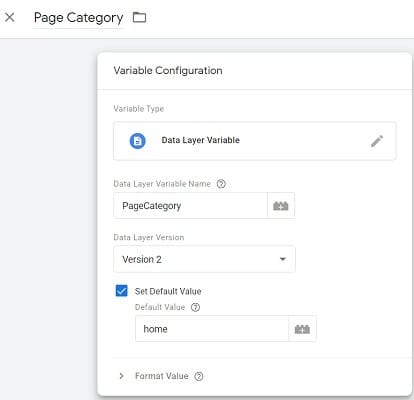 page category data layer variable