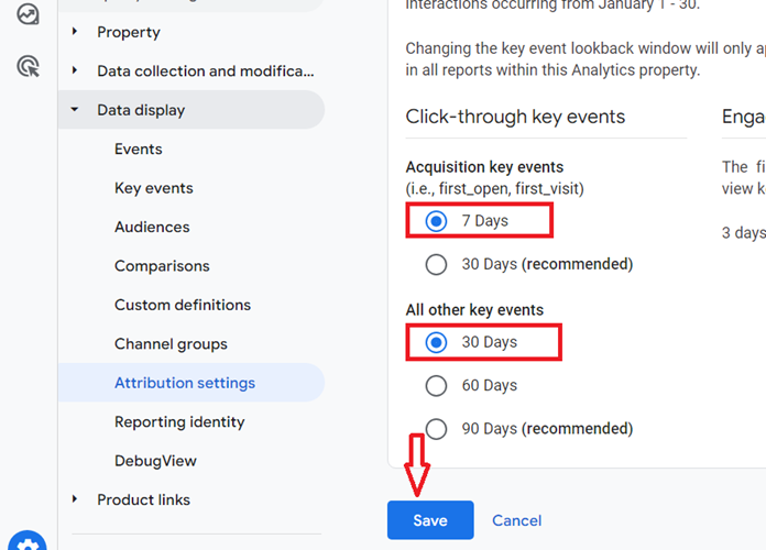 Change the Key event lookback window