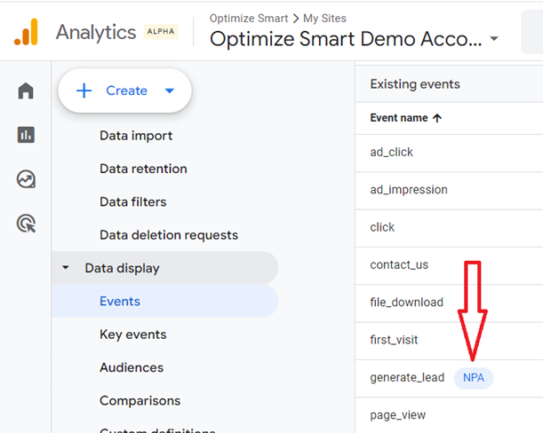 Look for events marked as NPA