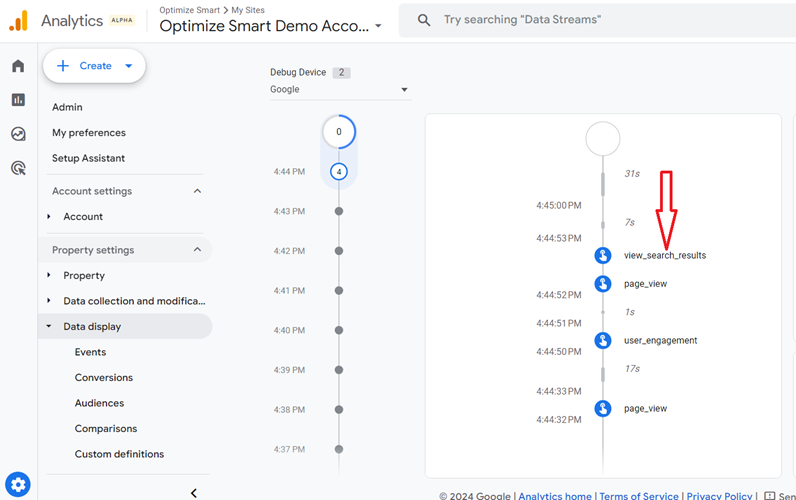 find and click on the event ‘view search results