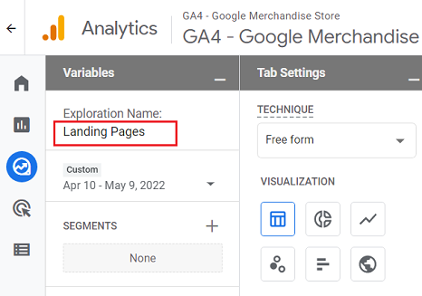 landing pages report ga4