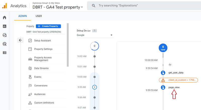 Debug View report in your GA4 property