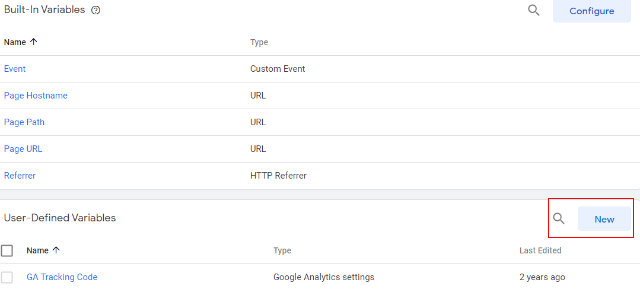 new user defined variable gtm