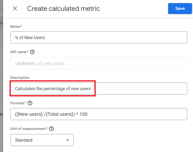 Description of calculated metric in ga4