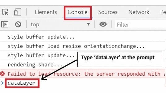 type ‘dataLayer at the command prompt