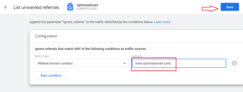 Enter the domain name you want to add under the Domain text