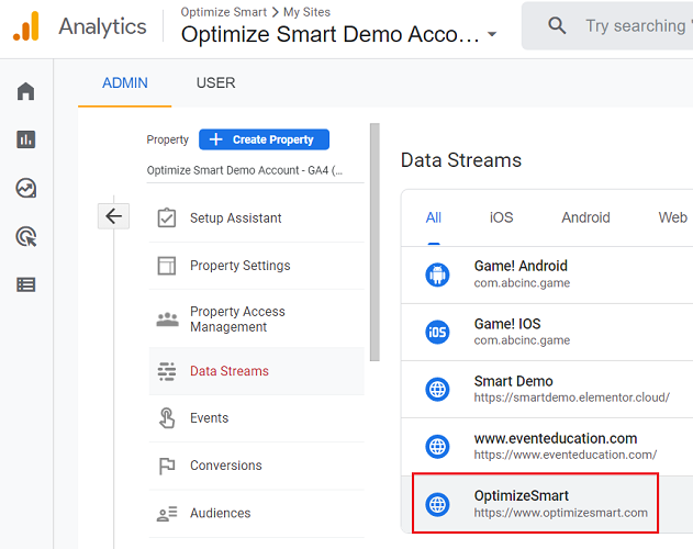 Click on the web data stream