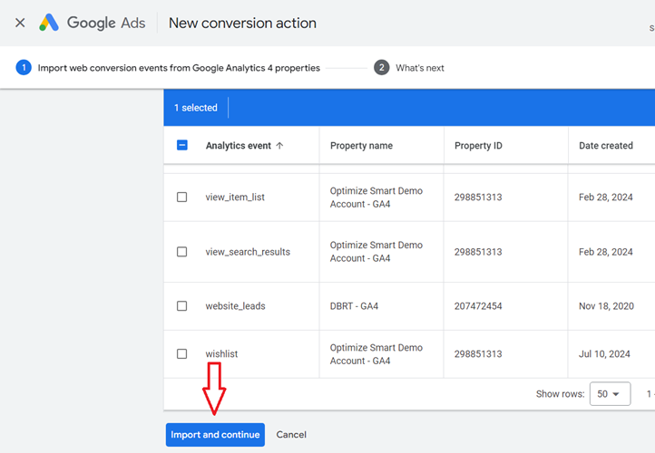 click on the button ‘Import and Continue