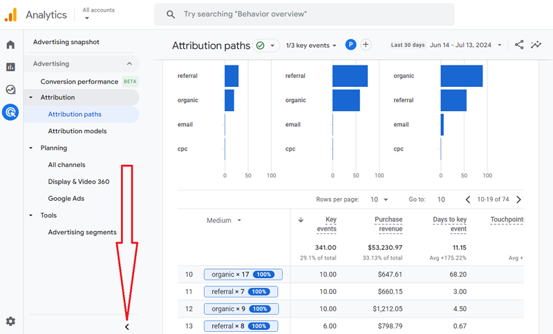 the Attribution Paths report in the full view mode