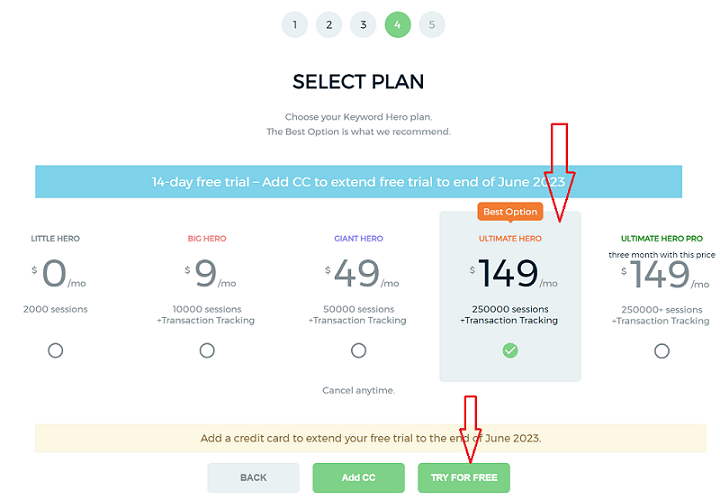 Choose your Keyword Hero plan