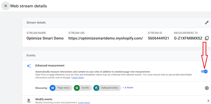the ‘Enhanced Measurement featured is enabled