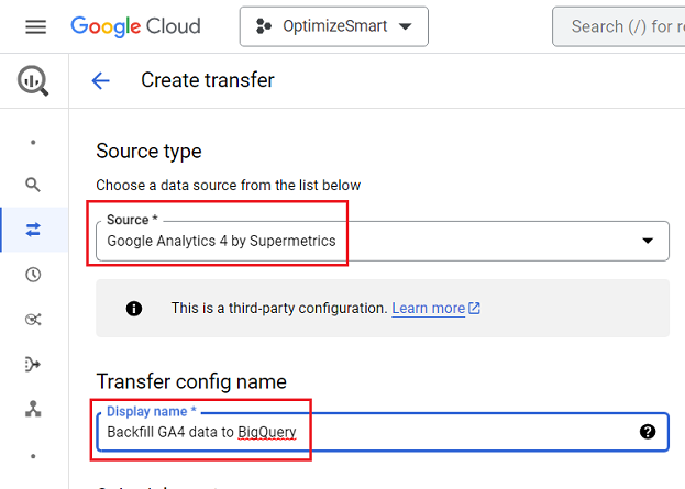 Select ‘Google Analytics 4 by Supermetrics as the source
