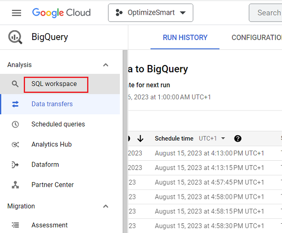 Click on the ‘SQL workspace‘