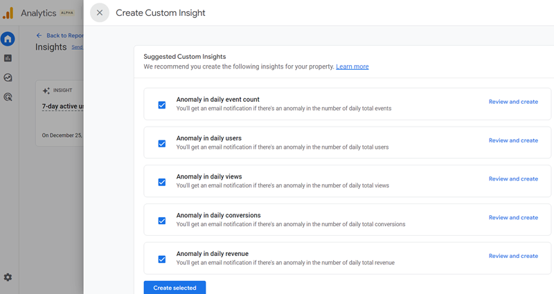 Suggested Custom Insights ga4