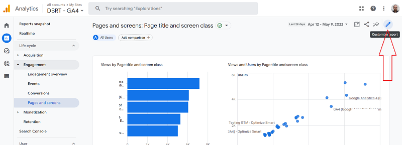 customize pages and screens report