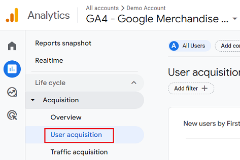 User acquisition report ga4
