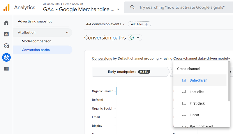 attribution model drop down menu 2