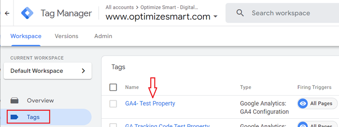 click on the name of your GA4 configuration tag
