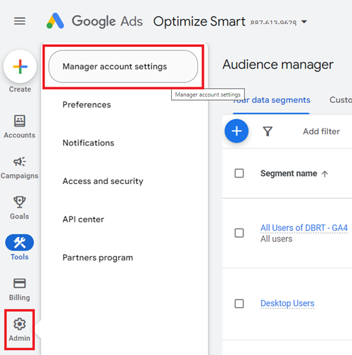 Manager Account Settings