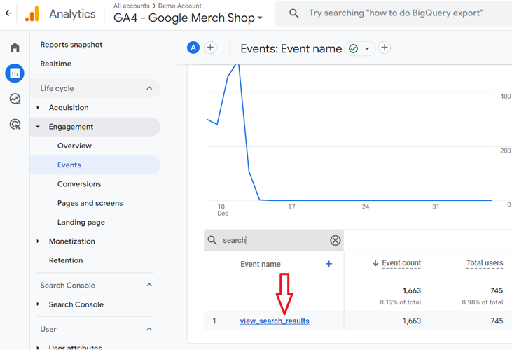 Click event name ‘view search results