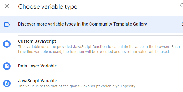 Select variable type as a Data Layer Variable