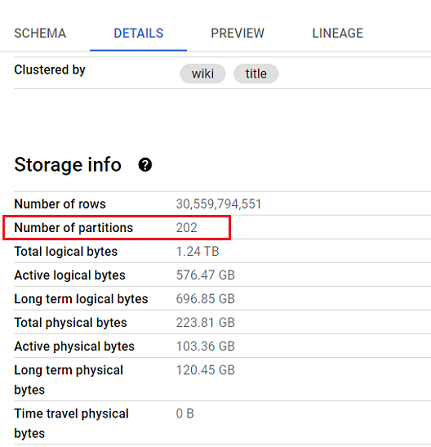 number of partitions under the storage information