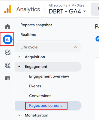 pages and screens ga4