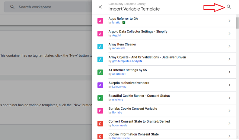 Click on the magnifying glass to enable the search