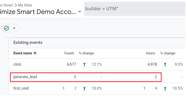 the ‘generate lead event listed