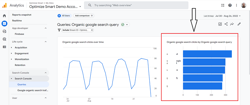 the top 5 Google Organic search queries that generated organic search traffic on your website