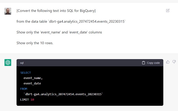 natural language to bigquery