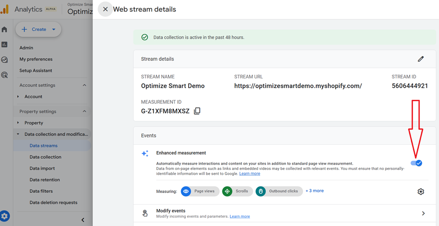 Enhanced Measurement setting is enabled