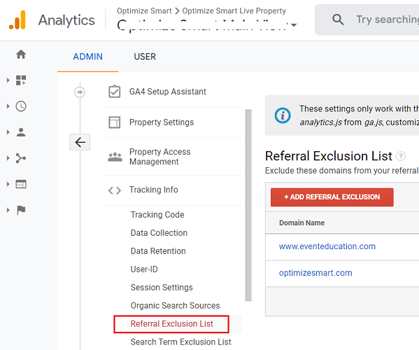 referrals exclusion list ga3