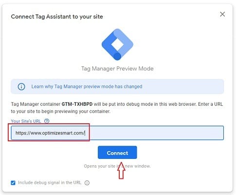 gtm preview mode connect button