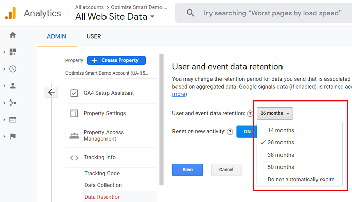 User and event data retention 1