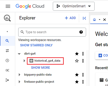 the new dataset created under your project ID