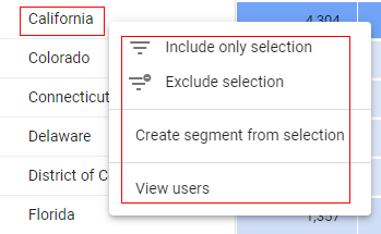exploration report filter segment