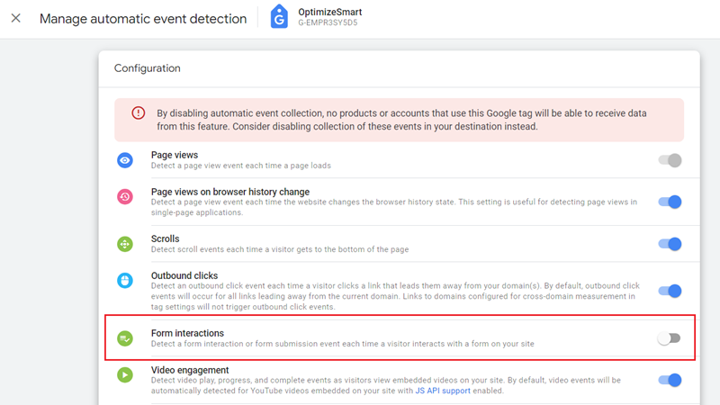 Manage automatic event detection in GA4 7 disable ‘Form interaction