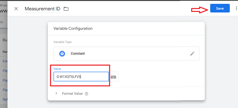 Enter your measurement ID in the ‘Value text