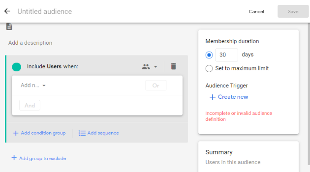 GA4 Audiences - Creating custom audience in Google Analytics 4 70 custom audiences config panel