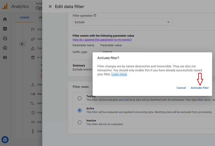 activate internal traffic data filter ga4 2