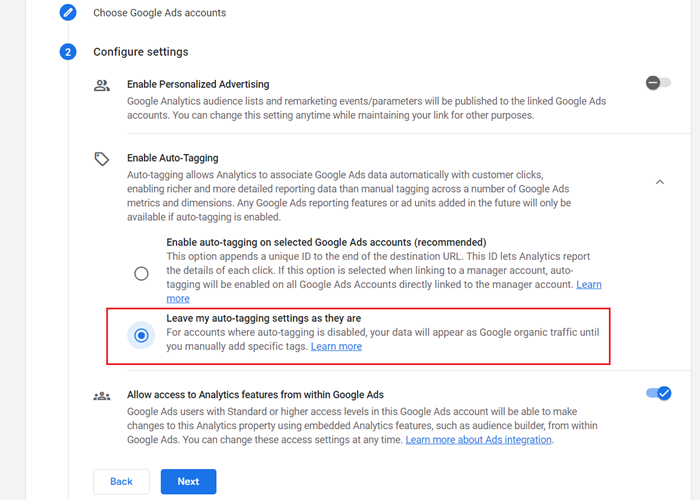 Leave my auto tagging settings as they are
