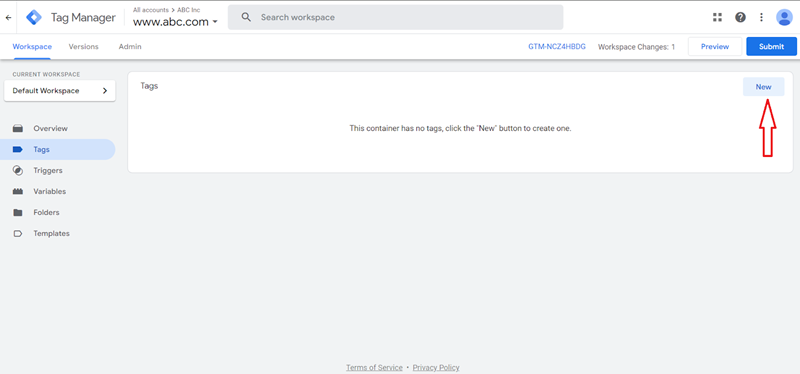 Click on the ‘New button to create a new tag