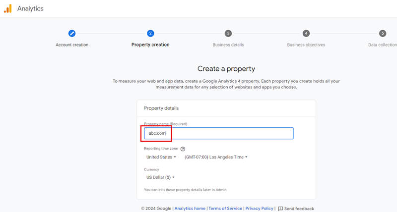 Enter the name of your GA4 Property