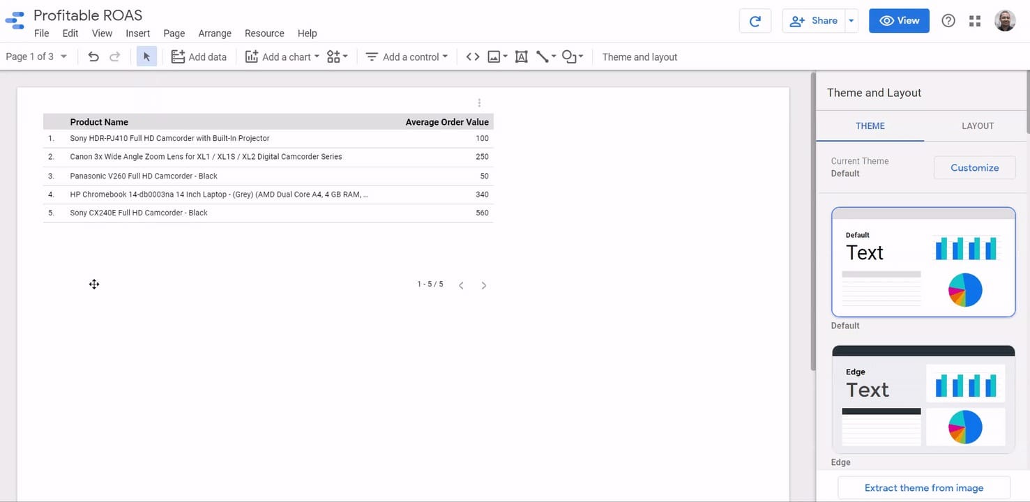 reorder pages in a report